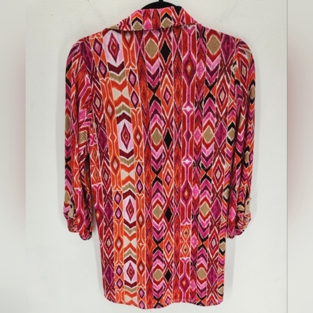 Y2K Vintage Venini Printed Sheer Button Down Shirt Womens Medium Orange Red Pink - Picture 2 of 10